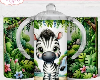 DIGITAL DOWNLOAD Cute zebra sippy cup wrap sublimation PNG Safari baby animal sippy cup template customizable kids 12oz tumbler template