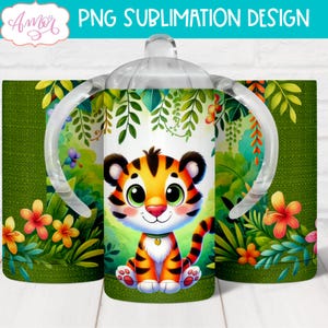 DESCARGA DIGITAL Lindo vaso para sorber Tigger, vaso de sublimación, animal de la jungla, plantilla de vaso de 12 oz, PNG, animal bebé, vaso para niños personalizable