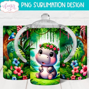 DIGITALE DOWNLOAD Leuke nijlpaard sippy cup sublimatie PNG hond 12oz bekersjabloon baby dier aanpasbare kinderbeker wrap ontwerp png-ontwerp