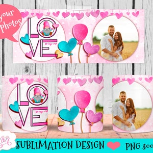 Emballage de tasse à café photo Saint Valentin PNG pour sublimation, modèle de tasse de Saint Valentin mignon pour 11 oz et 15 oz | Ajoutez votre propre graphique photo