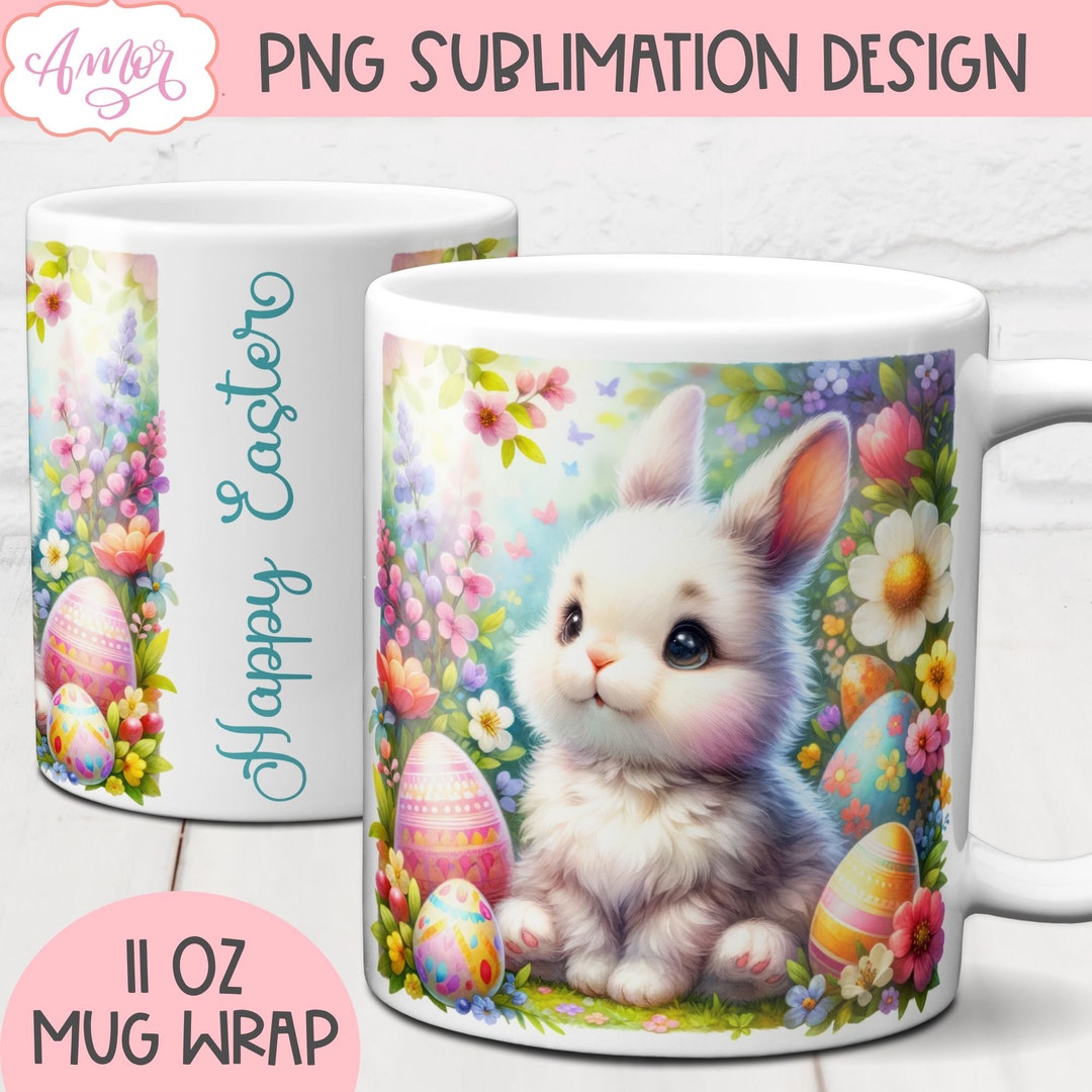 Cute Easter Bunny Mug Wrap PNG for Sublimation, Spring Sublimation ...
