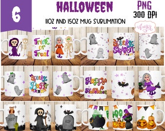 DIGITAL DOWNLOAD BUNDLE Halloween mug wrap, spooky mug png, Cute witch coffee mug template design, cute ghosts cup png, sublimation file