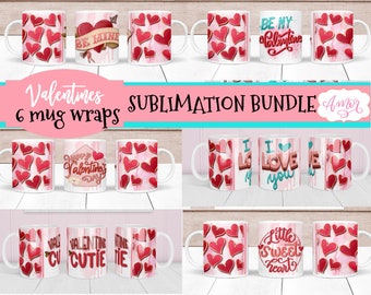 Valentines Day Mug wraps for Sublimation BUNDLE,  Valentines day mug template, Valentines coffee mug PNG, I love you mug template