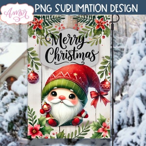 DIGITAL DOWNLOAD Frohe Weihnachten Garten Flagge PNG Sublimationsdesign, niedliche Weihnachtszwerg Vorlage, Schnee Winter Hof Flagge 12X18 zum Ausdrucken