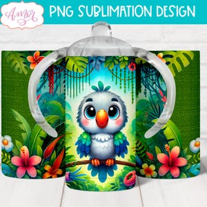 DESCARGA DIGITAL Lindo vaso para sorber con forma de loro, vaso para sublimación, plantilla para vaso de 12 oz, diseño de vaso personalizable para niños y amantes de los animales