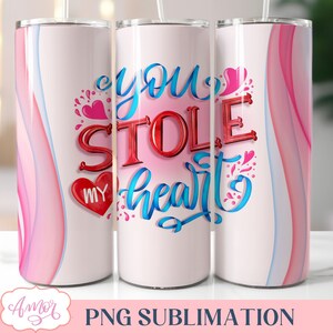 Me robaste el corazón Tumbler Wrap PNG para sublimación, Love 20oz flaco diseño de vaso / descarga de archivo de plantilla de idea de regalo del día de San Valentín
