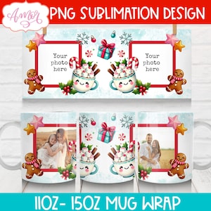 DOWNLOAD DIGITALE Tazza con foto di Natale PNG Modello di tazza da caffè con immagine personalizzata Cornice per foto Tazza per la famiglia Tazza con cioccolata calda carina da 11 once Design della tazza