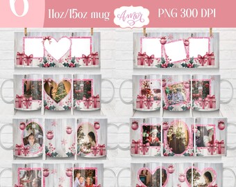 DIGITALE DOWNLOAD Roze kerst foto mok wrap png voor sublimatie aanpasbare kerst seizoen koffiemok sjabloon foto mok wrap png