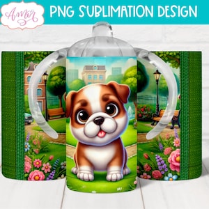 DESCARGA DIGITAL Lindo vaso para beber con forma de bulldog, plantilla de vaso de 12 oz para perro, diseño de envoltura de vaso personalizable para niños con forma de animal bebé PNG