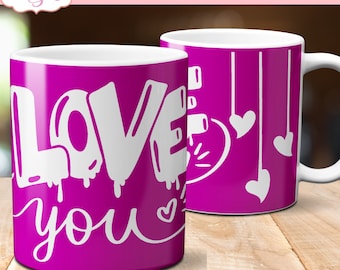 DIGITAL DOWNLOAD Love you mug wrap SVG, Love coffee mug template, 12 oz Cricut mug cut file infusible ink sheets, Valentine's day mug svg
