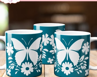 Butterfly mug SVG files for cricut, Floral mug wrap SVG infusible ink sheets, cricut mug press template, 12oz cricut mug template cut file