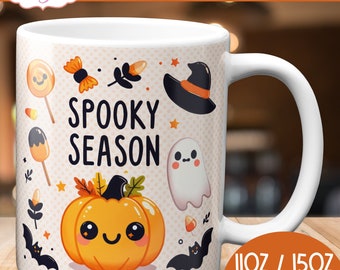 DIGITALER DOWNLOAD Gruselige Saison Becher PNG Sublimation niedlichen Halloween Kaffeebecher Vorlage Herbst Kürbis Becher Png Geisterbecher 11 Unze 15 Unze Wrap