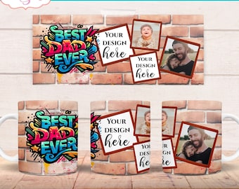 Best Dad Ever photo mug wrap PNG for custom gifts, Father's Day picture mug template sublimation design, Picture frame coffee mug download