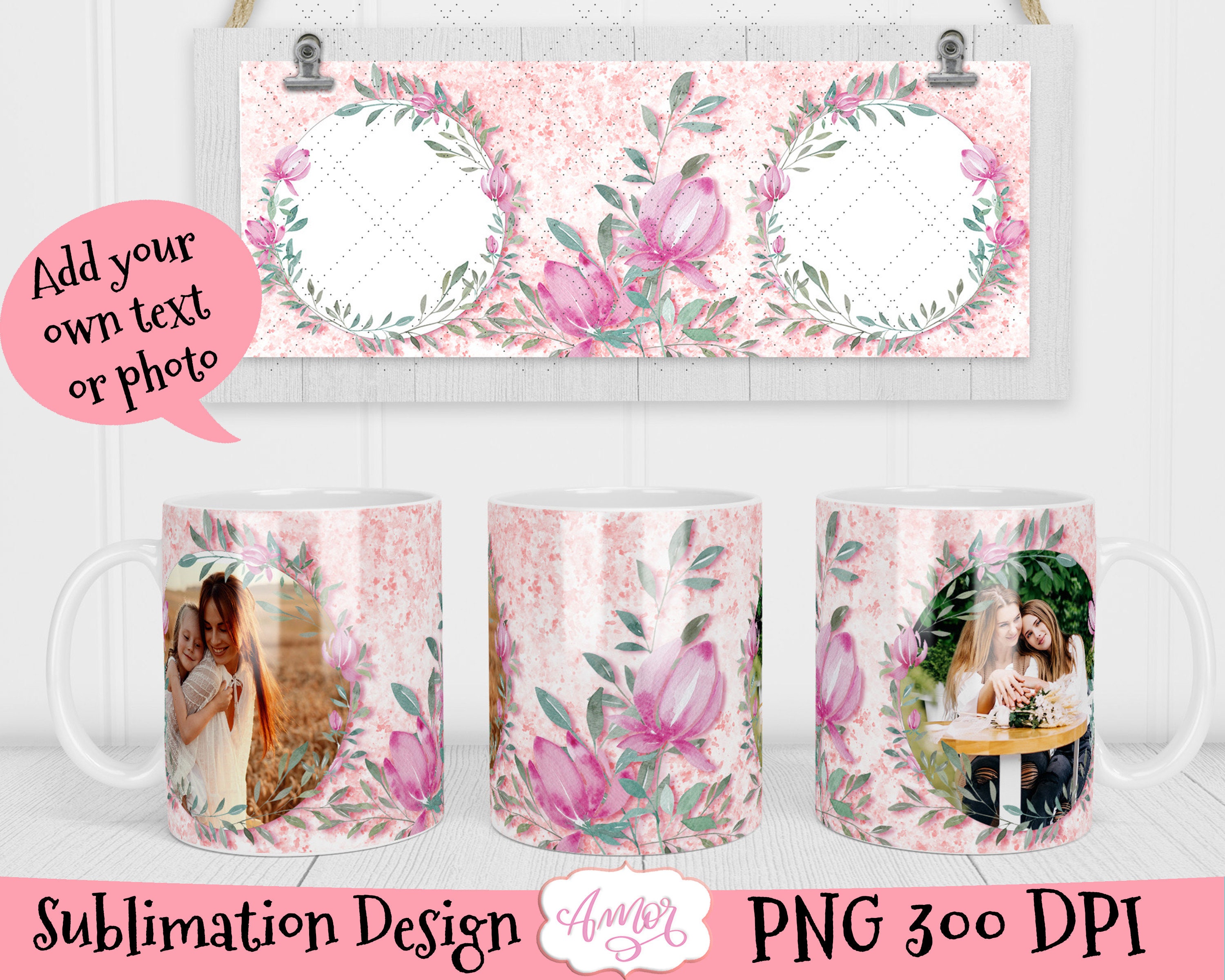 Bundle of 6 Floral Photo Mug Templates for Sublimation, Customizable ...