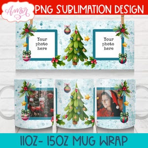 POBIERANIE CYFROWE Zdjęcie świąteczne na kubku PNG Niestandardowy szablon zdjęcia na kubku do kawy Ramka na zdjęcia Kubek rodzinny sezon świąteczny 11oz kubek png świąteczny