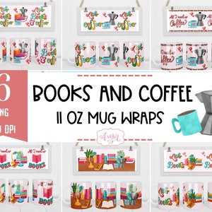 Pacote de livros e caneca de café design de sublimação de 11 onças, design de caneca de estudo png, amante de livros envoltório de caneca de rato png, professor, modelo de caneca de café