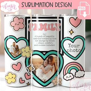 DESCARGA DIGITAL Envoltura de vaso con foto familiar sublimación PNG Lindo marco de fotos de definición familiar Plantilla de vaso de 20 oz Collage de fotos personalizado