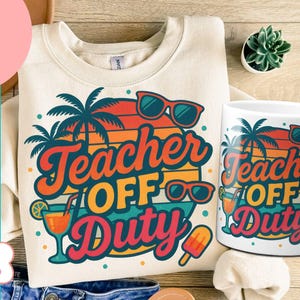 TÉLÉCHARGEMENT NUMÉRIQUE Sublimation d'emballage de tasse de professeur, t-shirt de vacances d'été de professeur PNG 11 oz modèle de tasse chemise coucher de soleil rétro en détresse