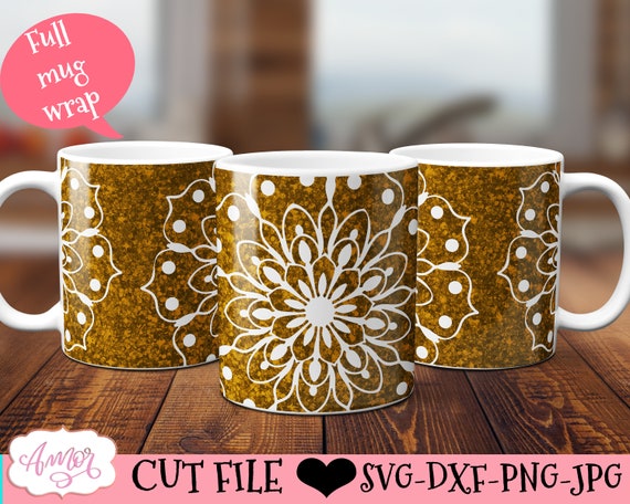 Mandala mug wrap SVG, Boho coffee mug SVG designs, Cricut  mug press svg design, infusible ink floral template, 12 oz cricut mug SVG