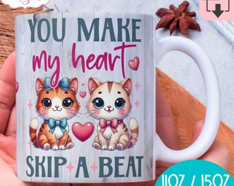 DIGITAL DOWNLOAD Valentines Day Mug wrap sublimation PNG Cat lover 11oz coffee mug template png cute cat owner valentines 15oz mug design