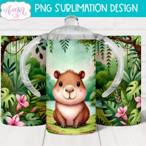 DESCARGA DIGITAL Lindo vaso para beber con forma de capibara bebé, vaso para beber con forma de animal bebé PNG para sublimación, plantilla personalizable para vaso de 12 oz para niños