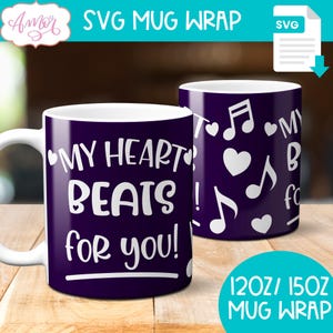 DIGITALE DOWNLOAD Valentijnsdag SVG mok koffiemok wrap ontwerp voor 12 oz Cricut mok sjabloon voor onsmeltbare inkt bladen muziekliefhebber muzikant