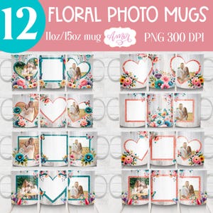 DIGITALER DOWNLOAD Bündel Blumenfotobecher Vorlagen für 11 Unzen Kaffeebildbecher Wrap Sublimation benutzerdefinierte Muttertagsgeschenk Aquarell Blumen