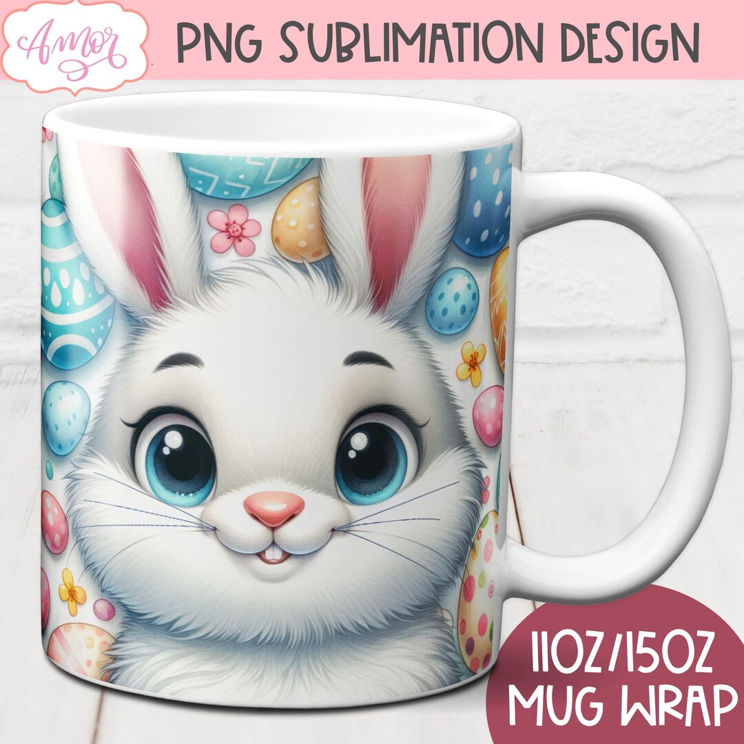 Cute Easter Bunny Mug Wrap PNG for Sublimation, Spring Sublimation ...
