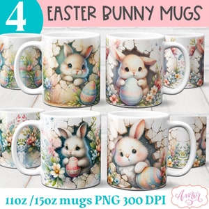 DIGITAL DOWNLOAD Easter Bunny Mug Wrap Sublimation PNG Spring coffee mug Cute Easter rabbit Mug template bundle 11oz 15oz easter egg design