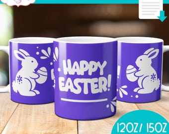 DIGITAL NEDLADDNING Glad påsk muggomslag SVG: Kanindesign, Cricut 12oz 15oz muggmall
