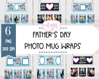 Bundle of 6 Father's day mug templates for sublimation, customizable Photo mug wrap, personalized Dad coffee mug PNG printable template