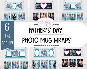 Bundle of 6 Father's day mug templates for sublimation, customizable Photo mug wrap, personalized Dad coffee mug PNG printable template