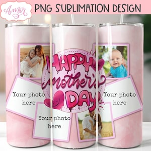 Happy Mother's Day Photo Tumbler PNG-ontwerp voor sublimatie, Picture Tumbler Wrap voor moeder, 20oz beker collage fotolijstbestand download