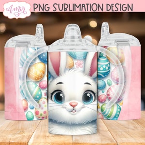 Simpatico bicchiere per sublimazione con tazza sippy con coniglietto pasquale, modello bicchiere sippy per uova di Pasqua png per sublimazione, modello bicchiere per bambini personalizzabile