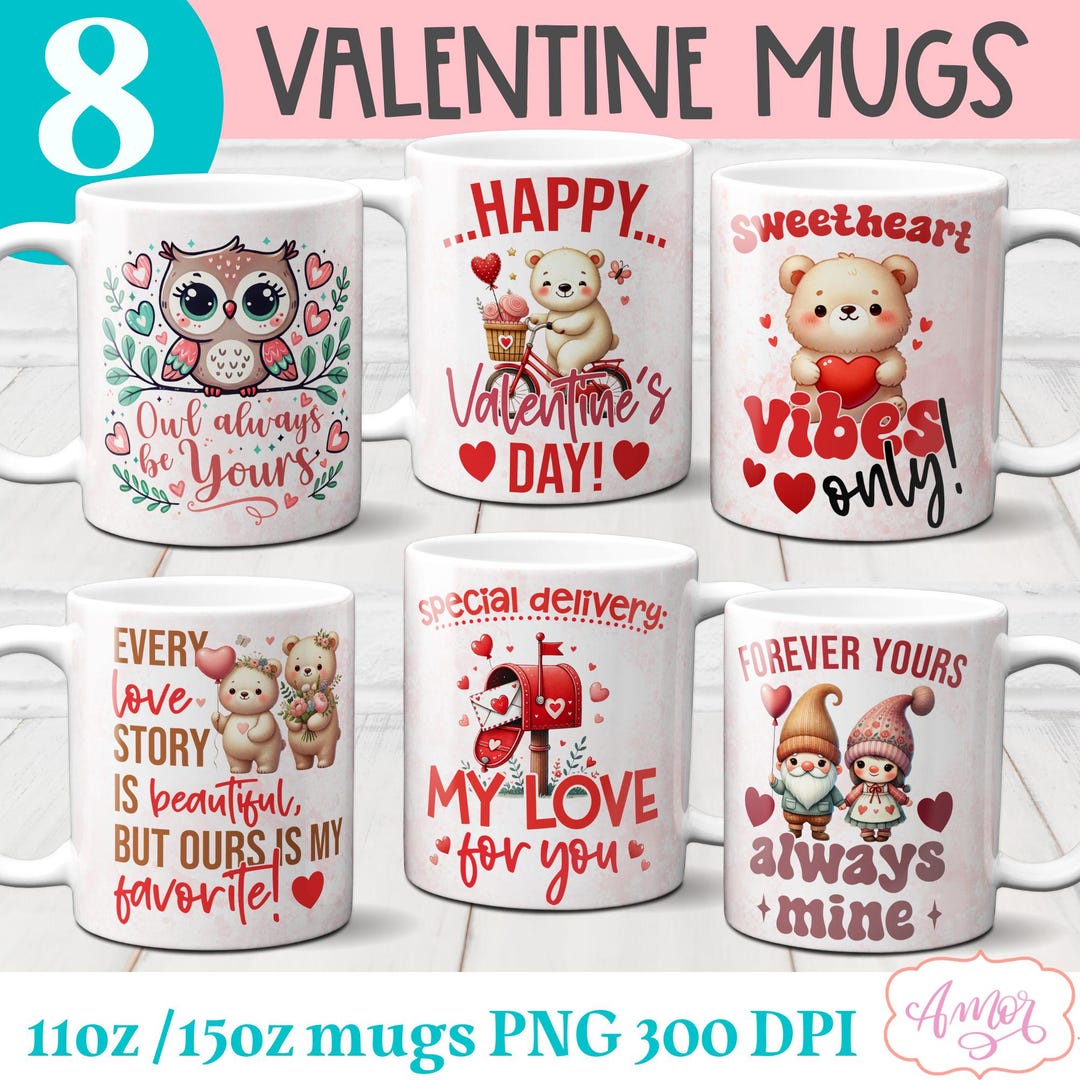 DIGITAL DOWNLOAD Valentines Day Mug Wrap Sublimation BUNDLE Png Love ...