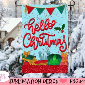 Hallo kersttuinvlag PNG voor sublimatieontwerp, december tuinvlag sublimatiesjabloon, kersttuinvlag afdrukbaar 12X18