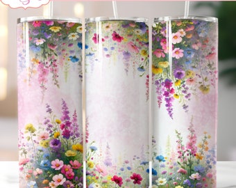 DIGITAL DOWNLOAD Wildflower tumbler PNG, Floral tumbler wrap, sublimation design, Boho 20oz tumbler template, spring tumbler wrap