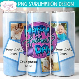 Feliz día del padre Photo Tumbler PNG Diseño para sublimación, plantilla de Picture Tumbler para papá / 20oz collage marco de imagen descarga de vaso