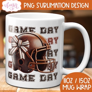DESCARGA DIGITAL Envoltura de taza para día de juego Sublimación Taza de café de fútbol americano Plantilla de taza de 11 oz 15 oz Fútbol retro png Casco de arco de coqueta