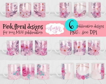 Bundle floral 11oz mug sublimation design, mug wraps png, watercolor flowers design PNG, floral coffee mug template design,