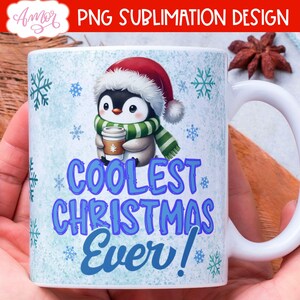 POBIERANIE CYFROWE Zabawny świąteczny kubek sublimacja PNG słodki pingwin szablon kubka do kawy zimowy śnieg 11oz kubek png najfajniejsze święta bożego narodzenia w historii