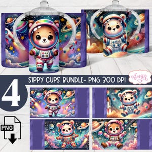 DIGITALER DOWNLOAD Süße Astronauten Schnabeltasse Sublimations BUNDLE süße Bär Schnabeltasse Vorlage PNG anpassbare Kinder 12 Unzen Becher Raum