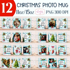 Weihnachtsfotobecher wickeln PNG für Sublimation Anpassbare Weihnachtszeit Kaffeebecher Vorlage Bild Becher wickeln PNG Bündel