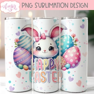 Frohe Ostern Tumbler PNG für Sublimation, süße Osterhasen Tumbler Wrap, Frühlingsdesign für 20oz Skinny Tumbler, Ostereier Vorlage