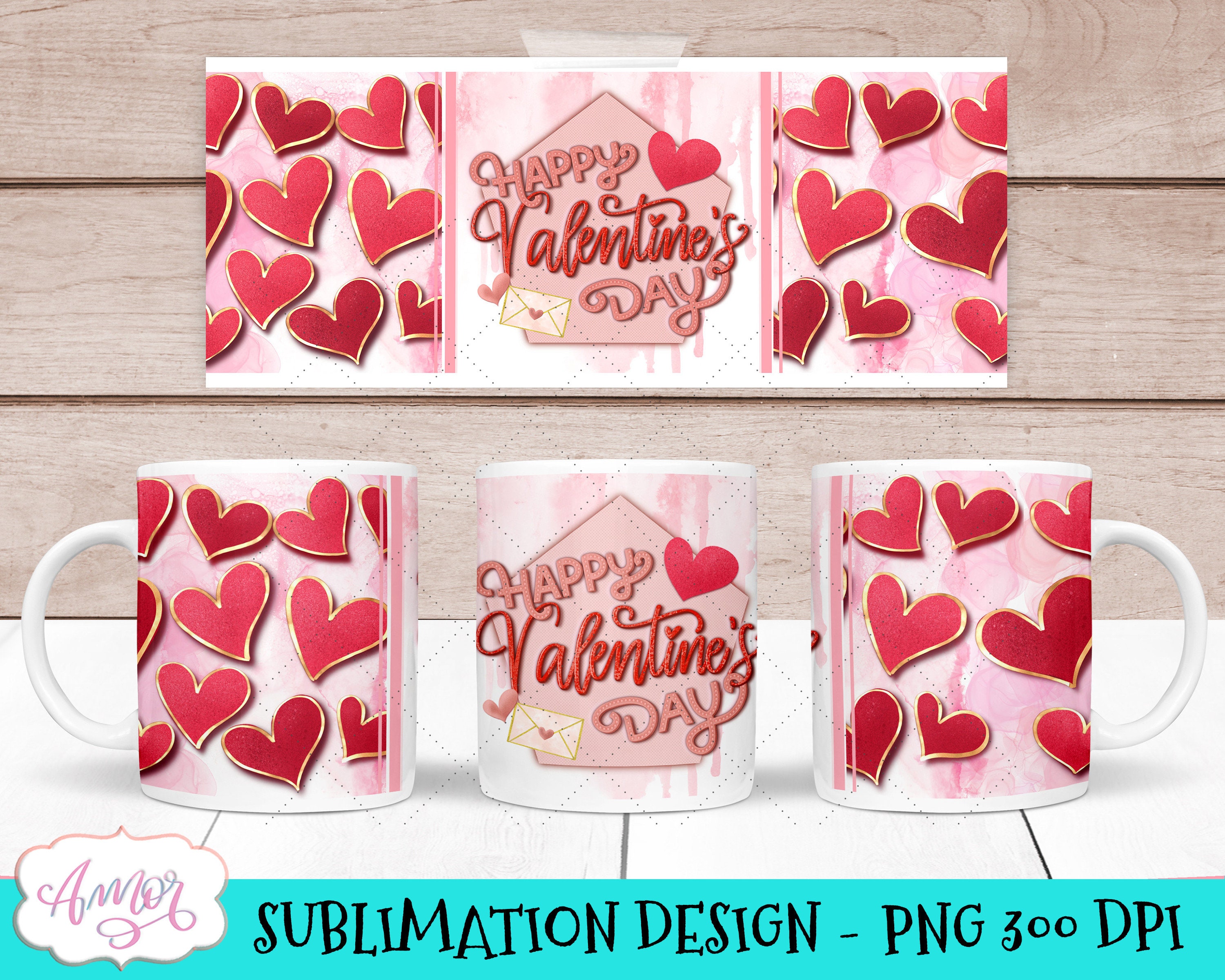 Valentine Hearts Bundle, 11 Oz Mug Sublimation Designs With