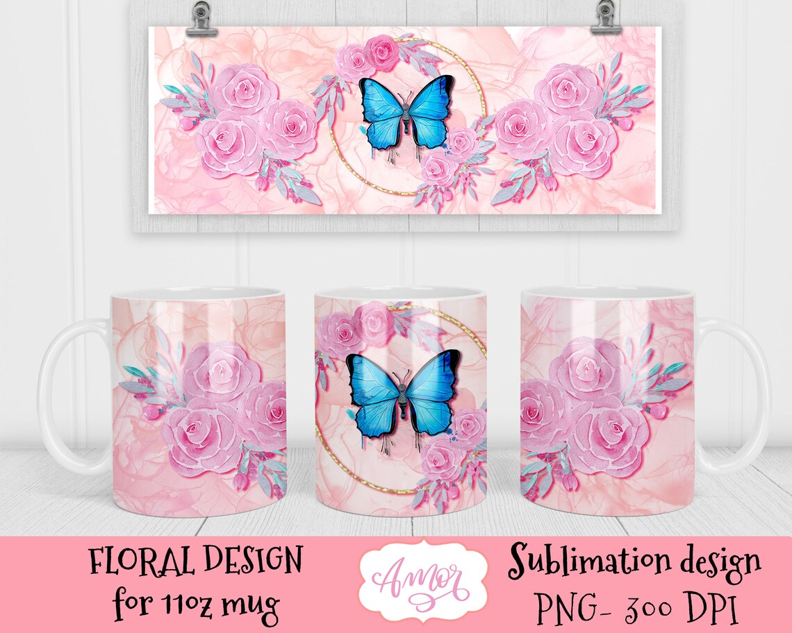Blue Butterfly Mug Design for Sublimation Mug Wraps Png Etsy Australia