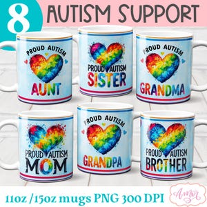 Fmily Autismus Unterstützung Tasse Wrap Sublimations BUNDLE Autismus Bewusstsein 11 Unze Kaffeebecher Vorlage Autismus Mama Becher Wrap Png Design