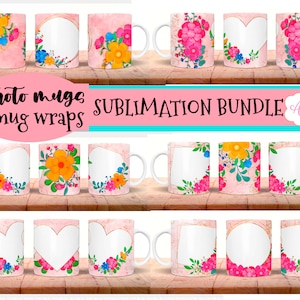 DIGITAL DOWNLOAD Add your own photos mug templates for sublimation BUNDLE customizable floral coffee mug wraps Spring Picture frame mug png