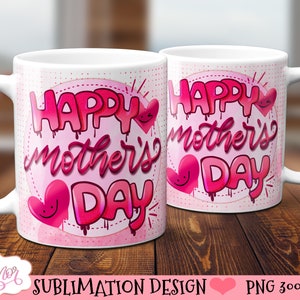 Plantilla de taza para sublimación del Día de la Madre, envoltura de taza rosa personalizable PNG, diseño de taza de café para el Día de la Madre, descarga de gráficos digitales
