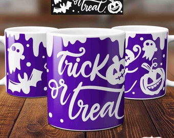 Taza de truco o trato SVG, envoltura de taza de Halloween svg, Archivo de corte de fantasmas lindos para tazas Cricut de 12 oz / Taza SVG para regalos taza prensa hojas de tinta infusible